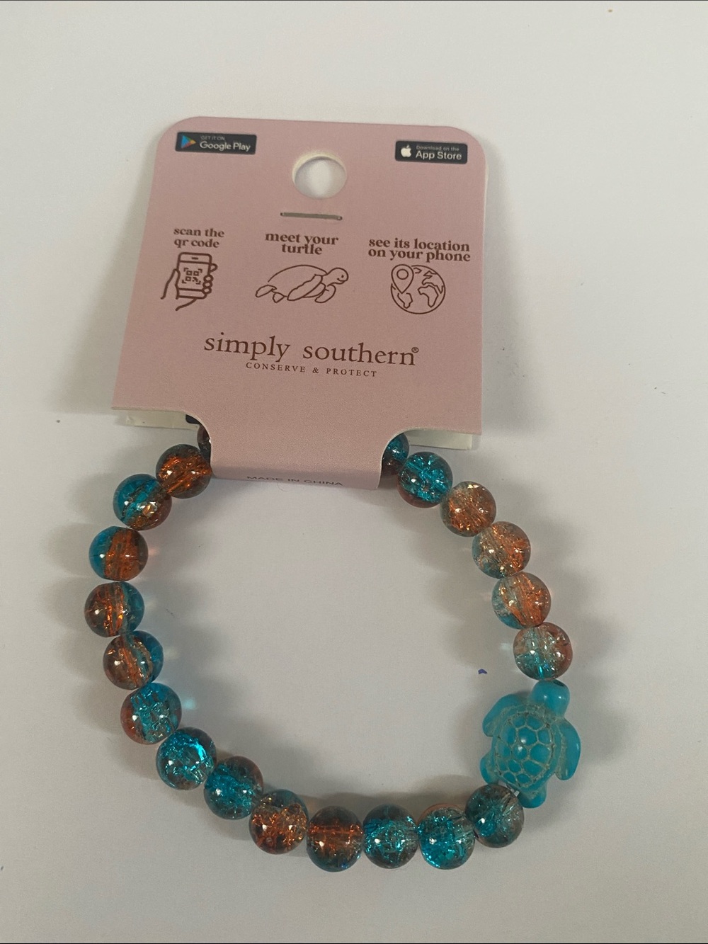 Simply Southern Turquoise & Copper Crackle Turtle Stretch Bracelet
